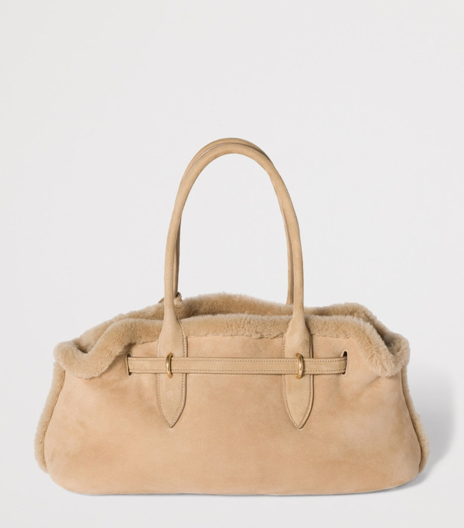 Suede-Shearling Aventure Shoulder Bag