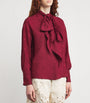 Etro Red Silk Tie-Neck Blouse