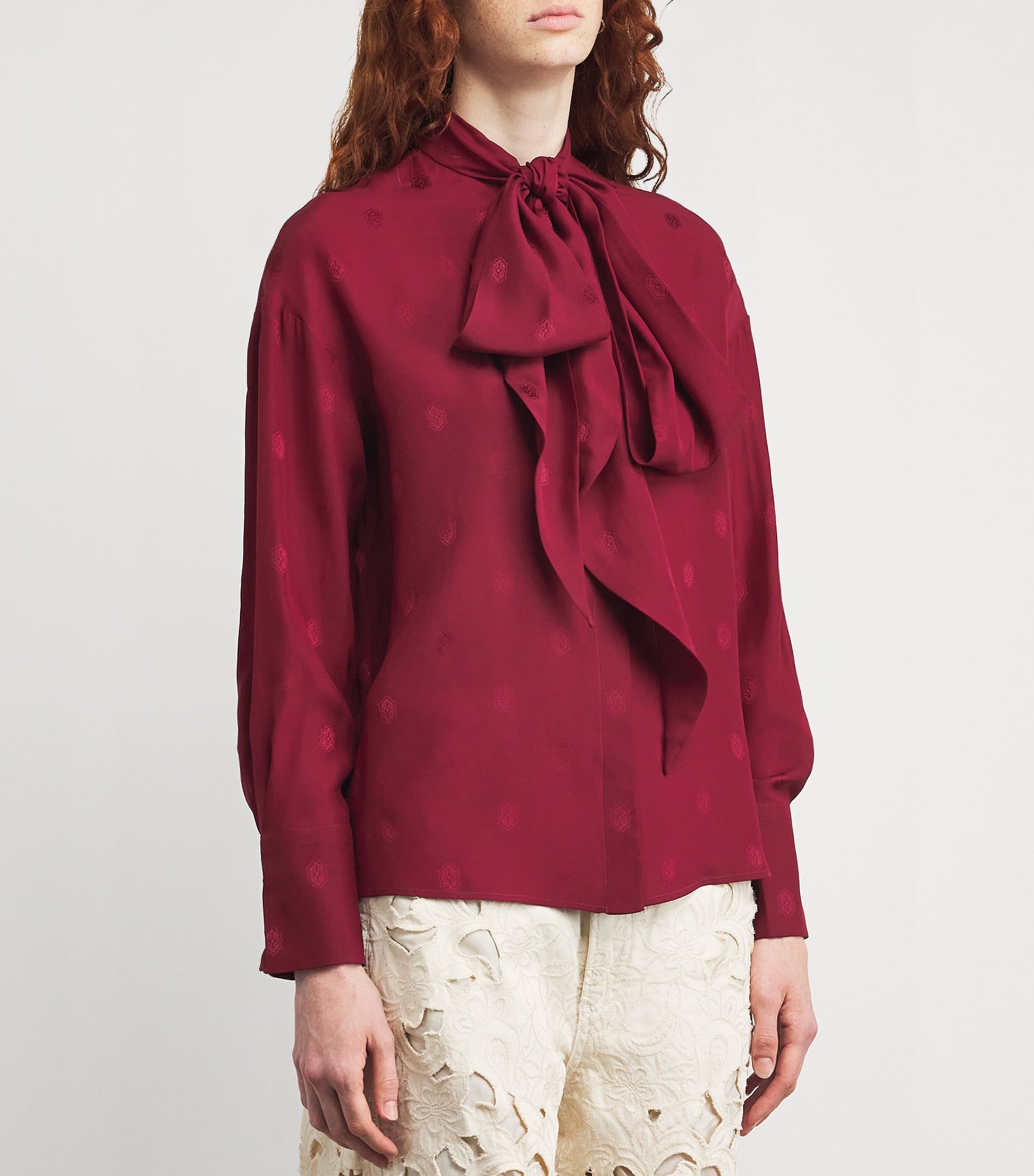 Etro Red Silk Tie-Neck Blouse