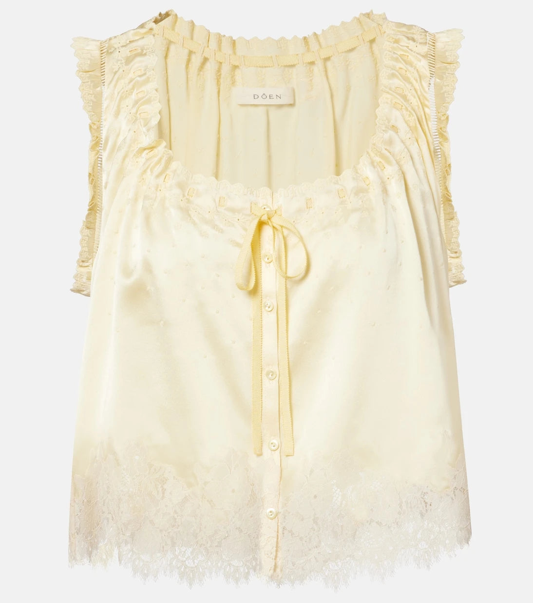 Dôen - Toulouse lace-trimmed embroidered silk top