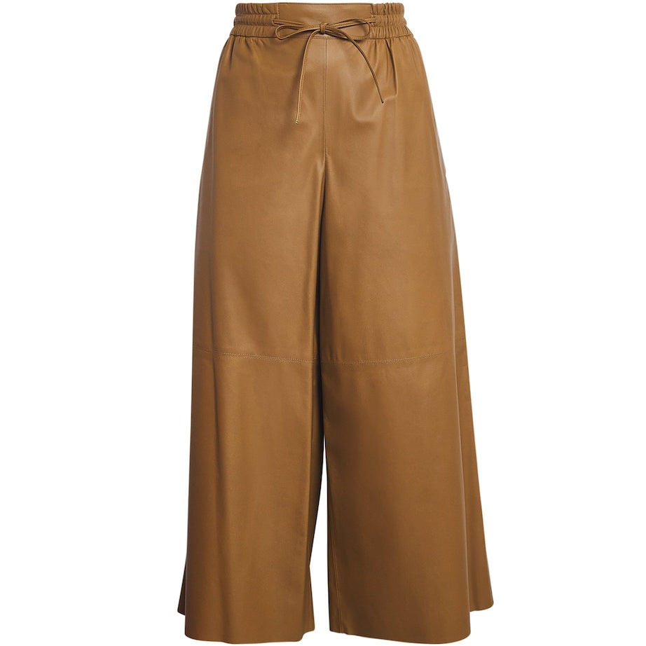 Yves Salomon Yellow Leather Wide-Leg Trousers