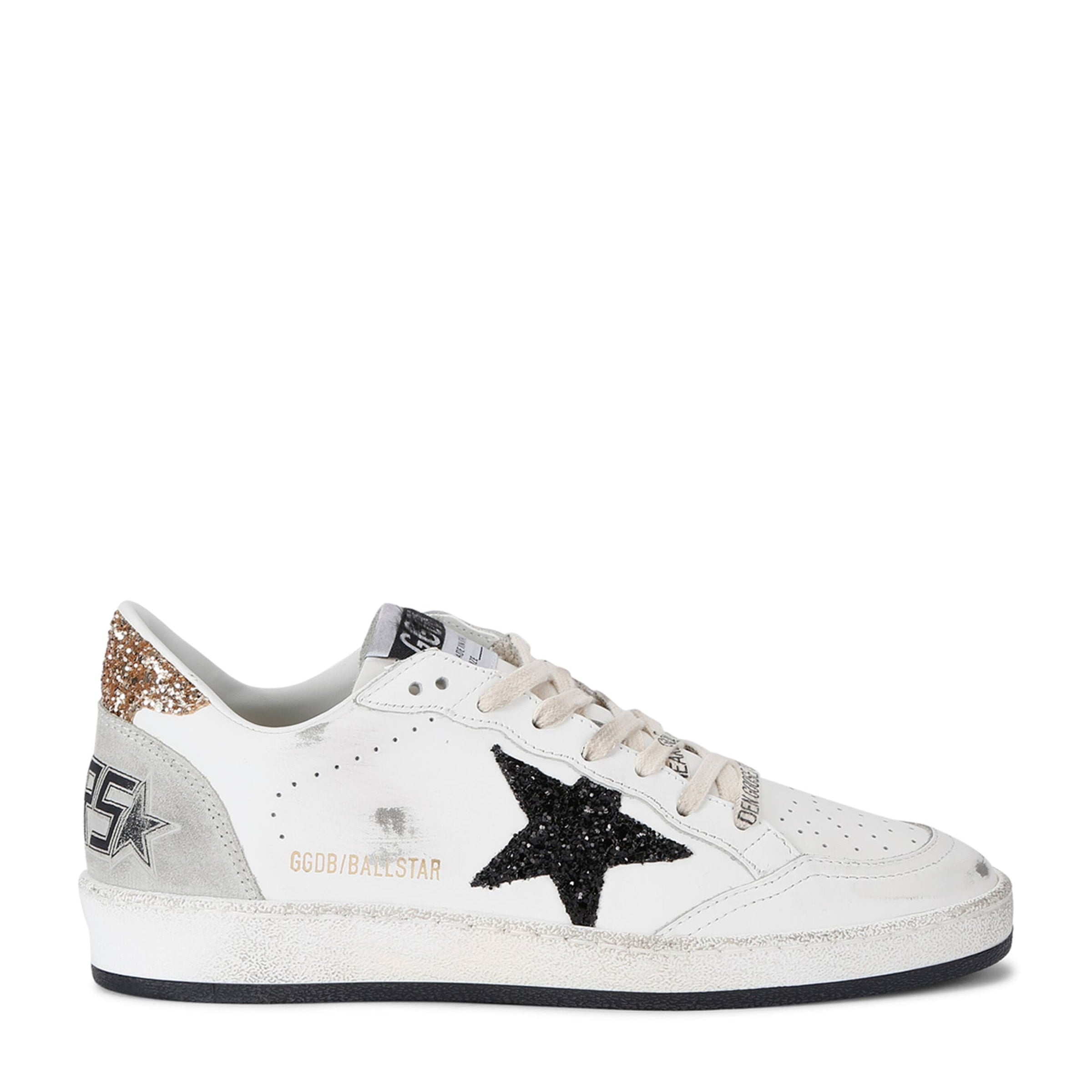 Golden Goose White Leather-Glitter Ball Star Sneakers