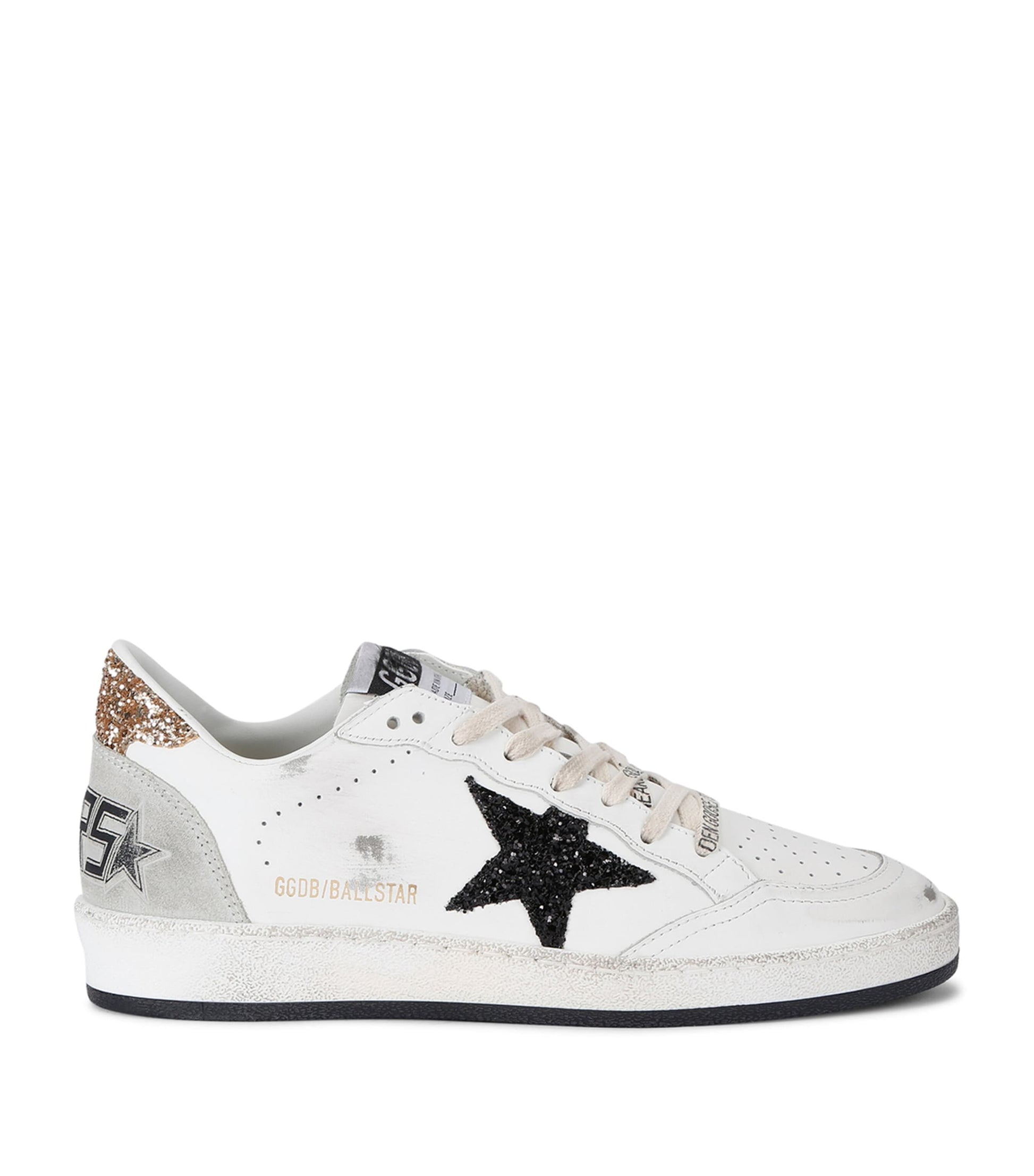 Golden Goose White Leather-Glitter Ball Star Sneakers