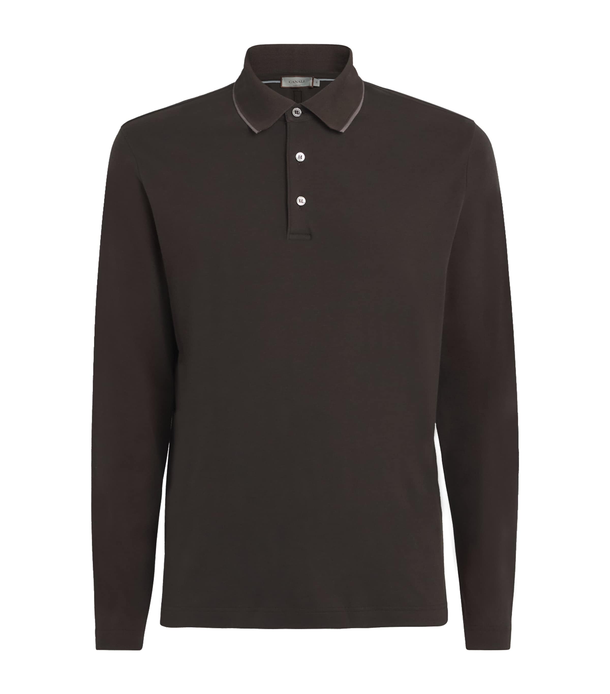 Cotton-Cashmere Long-Sleeve Polo Shirt