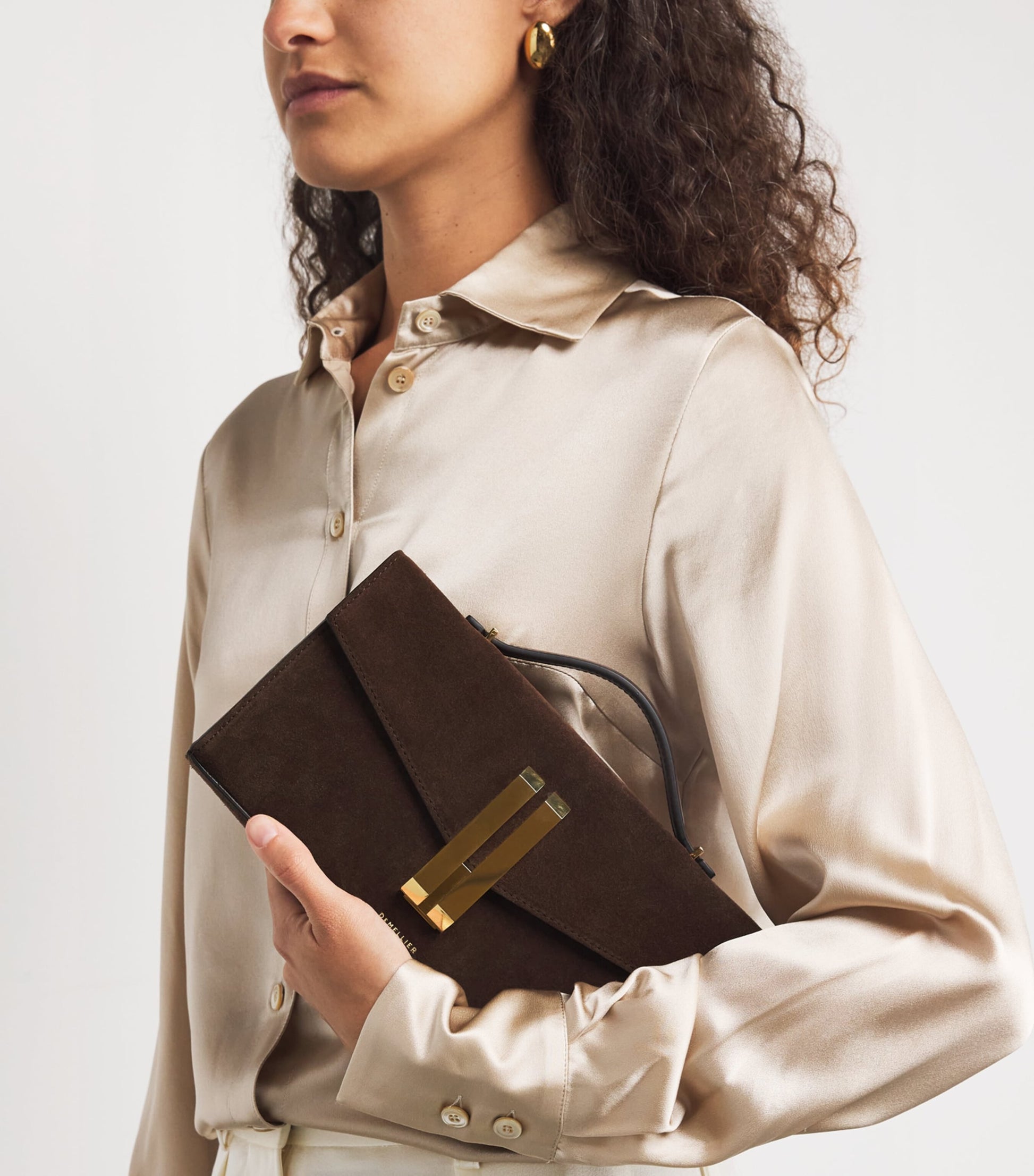 Demellier Brown Suede Vancouver Clutch Bag