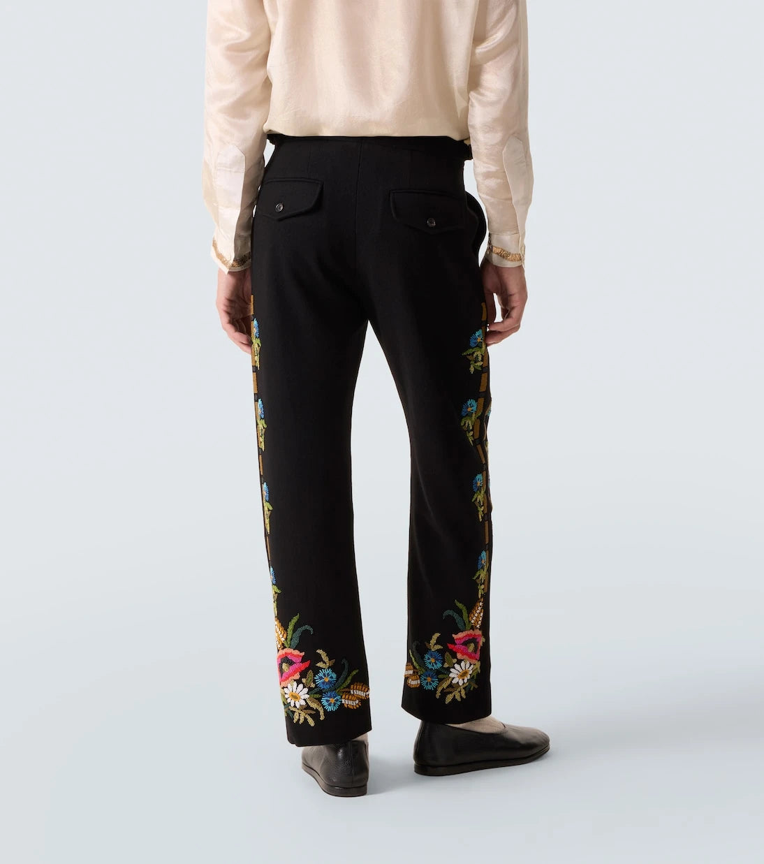 Bode - Beaded Aquitaine wool straight pants