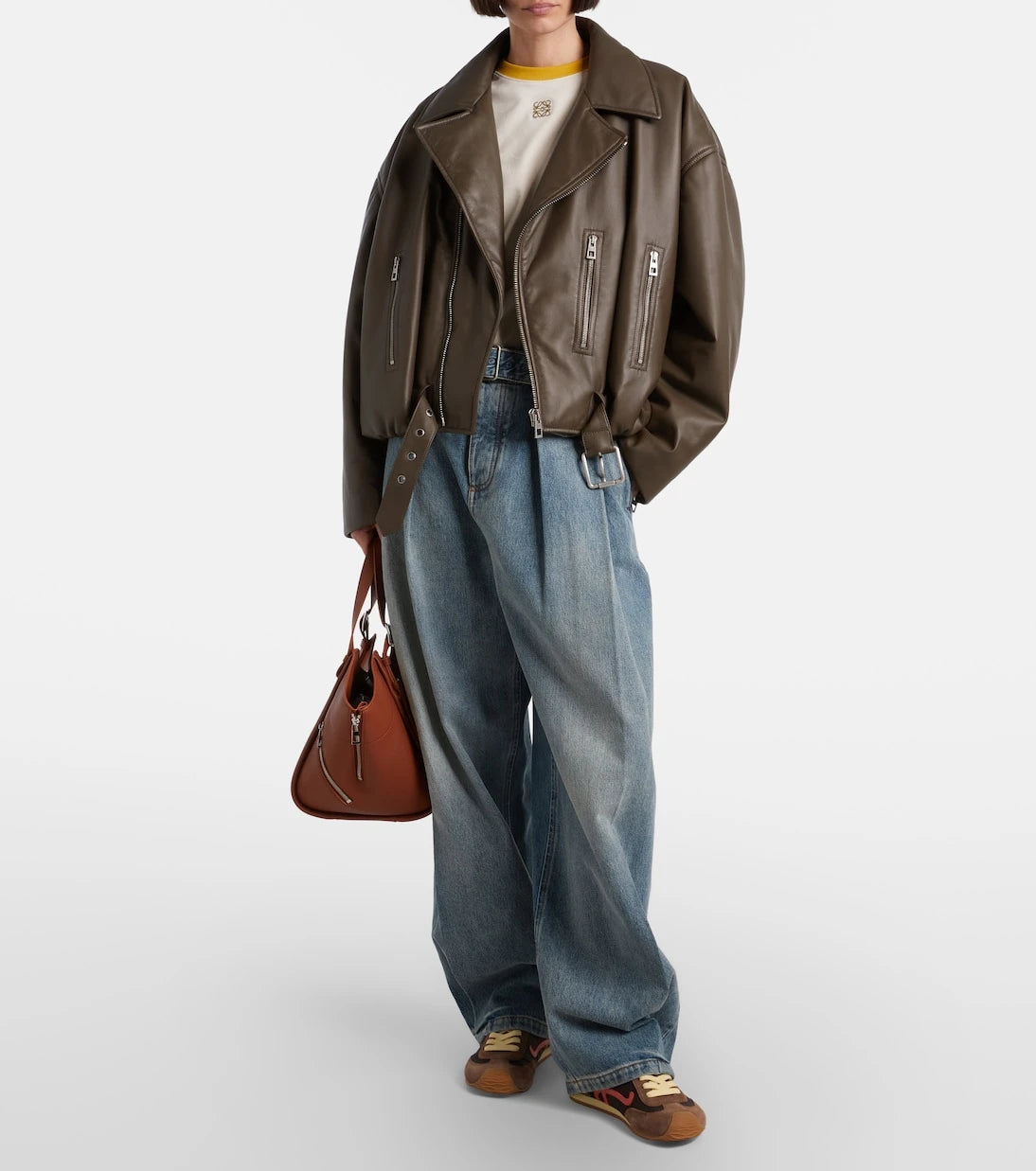 Loewe - Cropped leather biker jacket