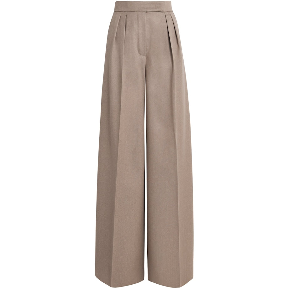 Max Mara Beige Virgin Wool Wide-Leg Trousers