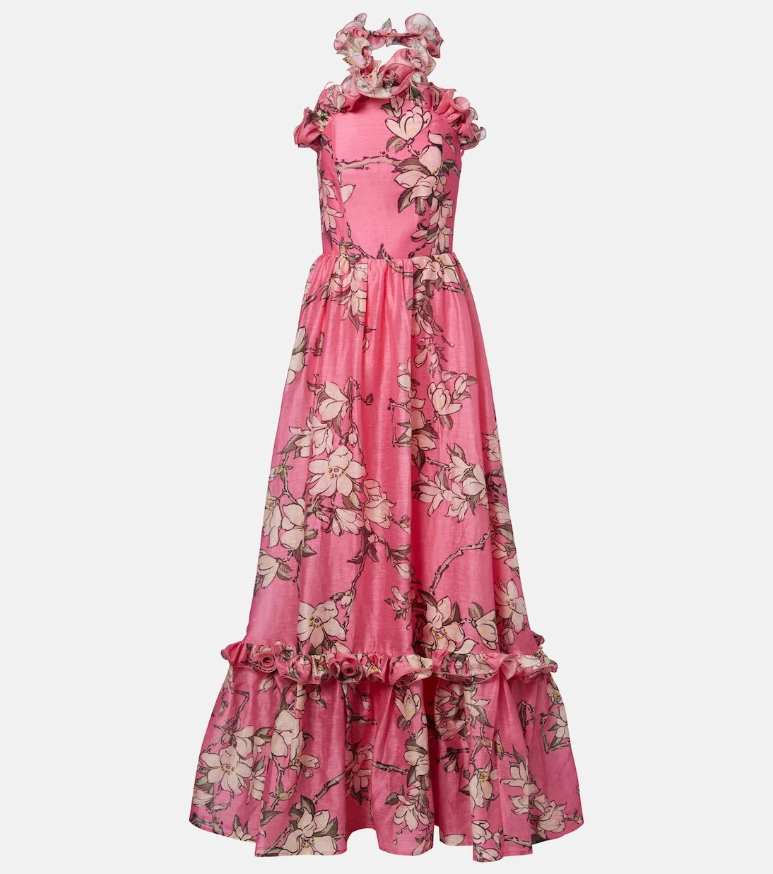 Leo Lin - Isabelle floral ruffled linen-blend gown