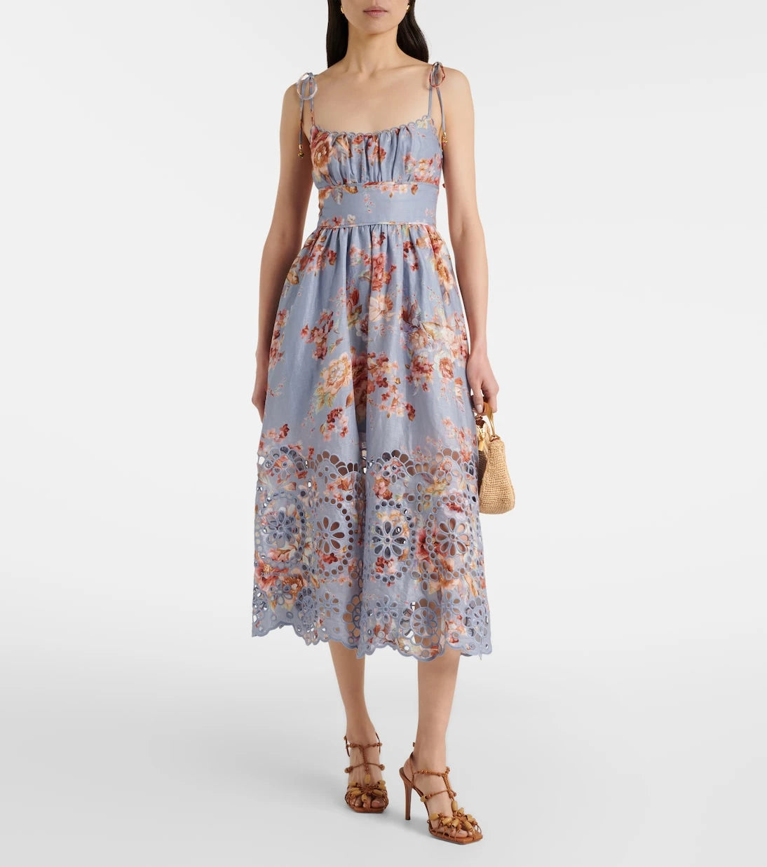 Zimmermann - فستان ميدي كتان Awaken floral