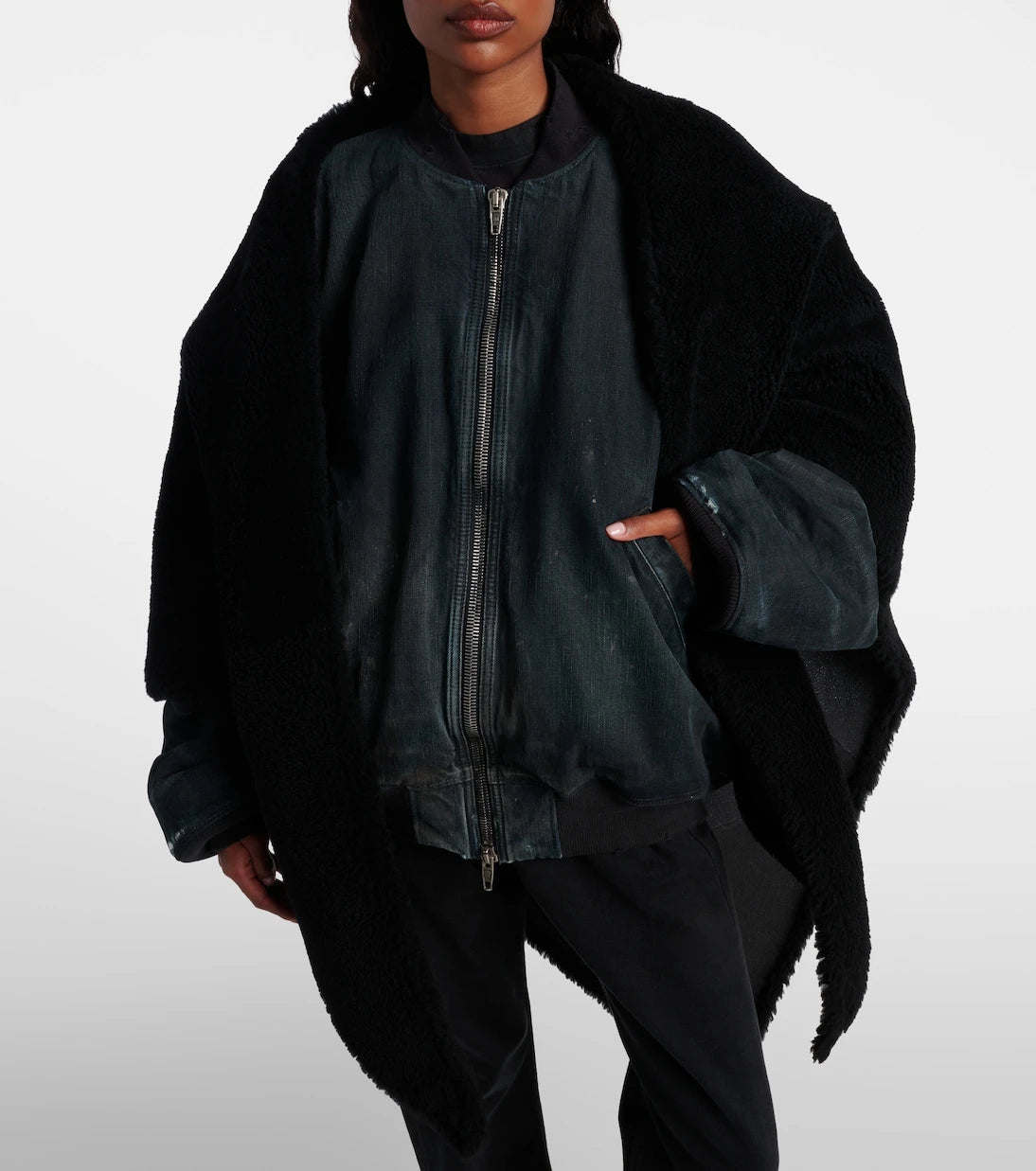 Balenciaga - Shearling-trimmed leather scarf