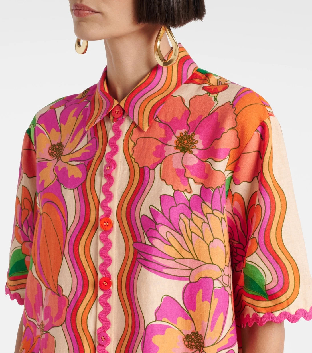 Farm Rio - Floral linen-blend shirt