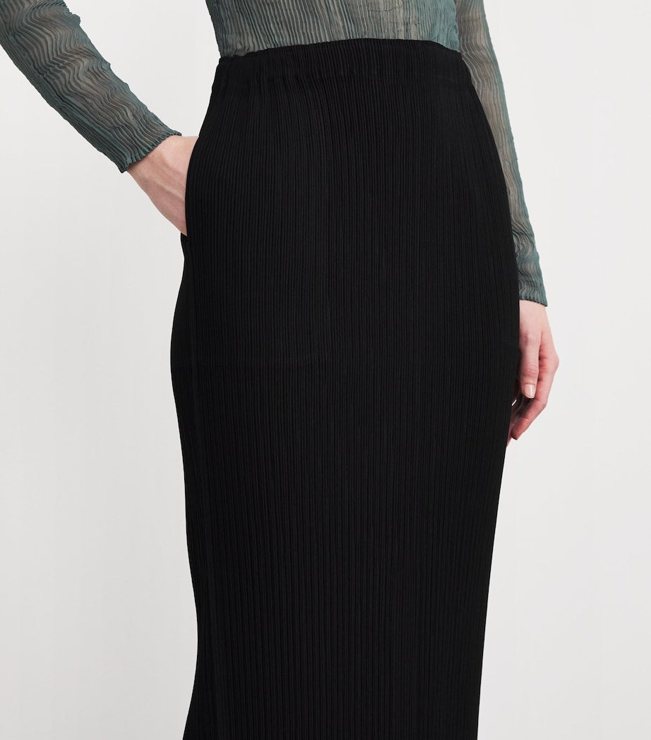 Issey Miyake Black Hatching Bottoms Pleated Maxi Skirt