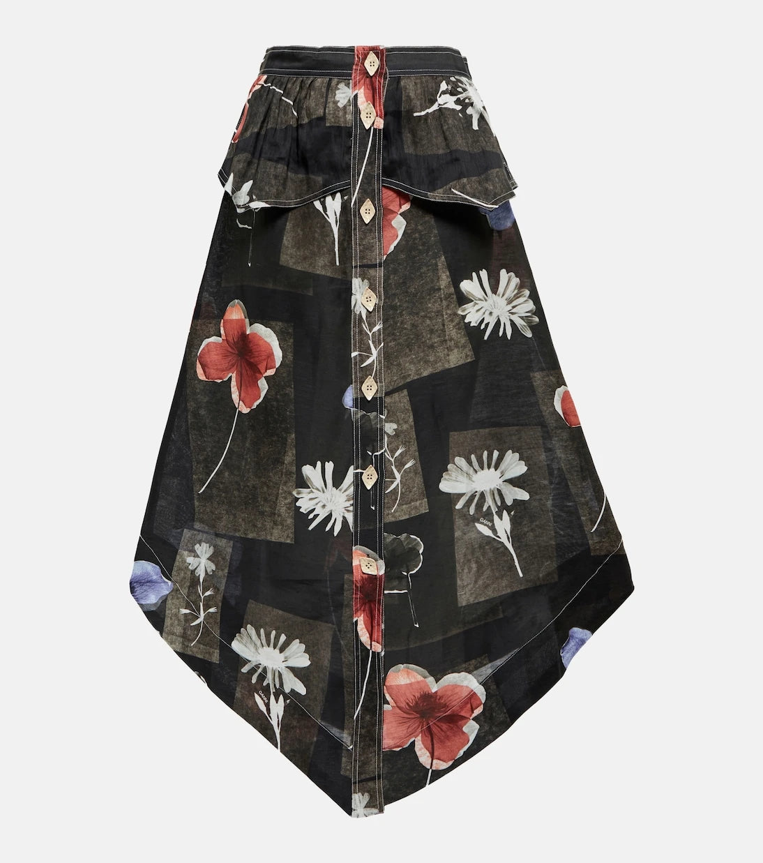 Ganni - Floral silk and linen midi skirt