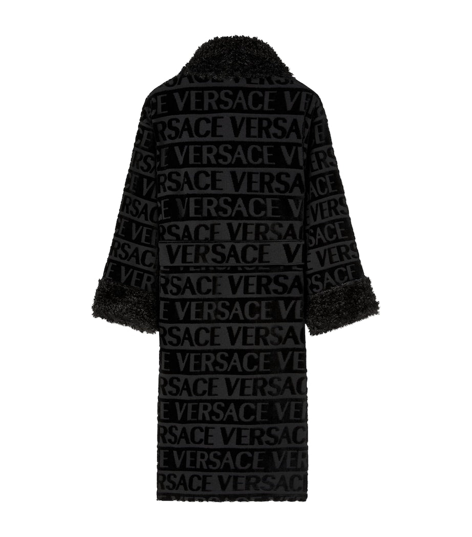 Faux Fur-Trim Monogram Dressing Gown