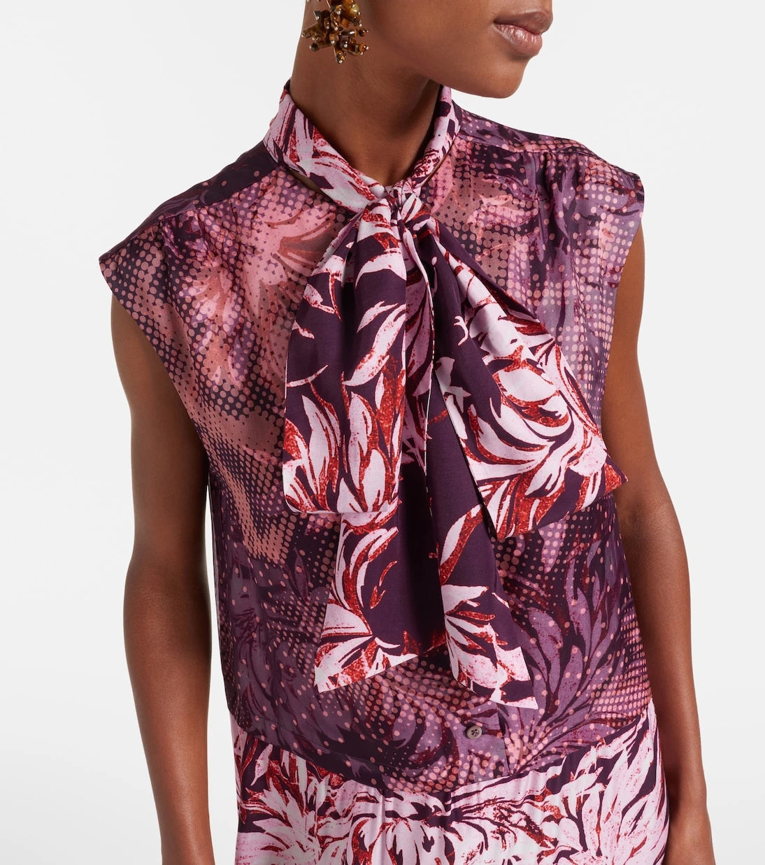 Dries Van Noten - Printed tie-neck midi dress