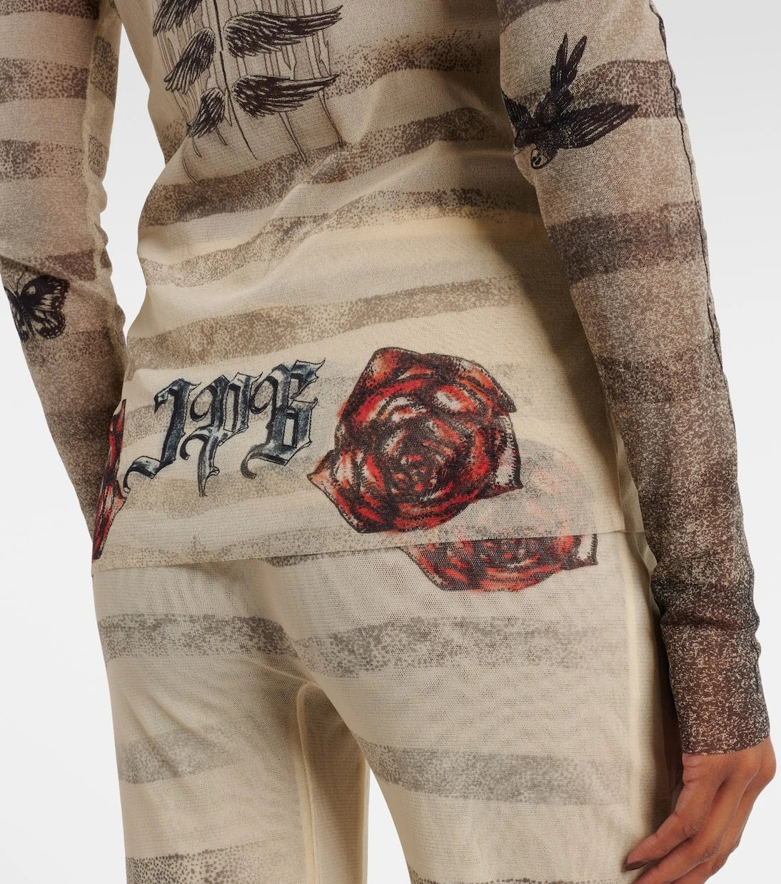 Jean Paul Gaultier - Striped printed mesh top