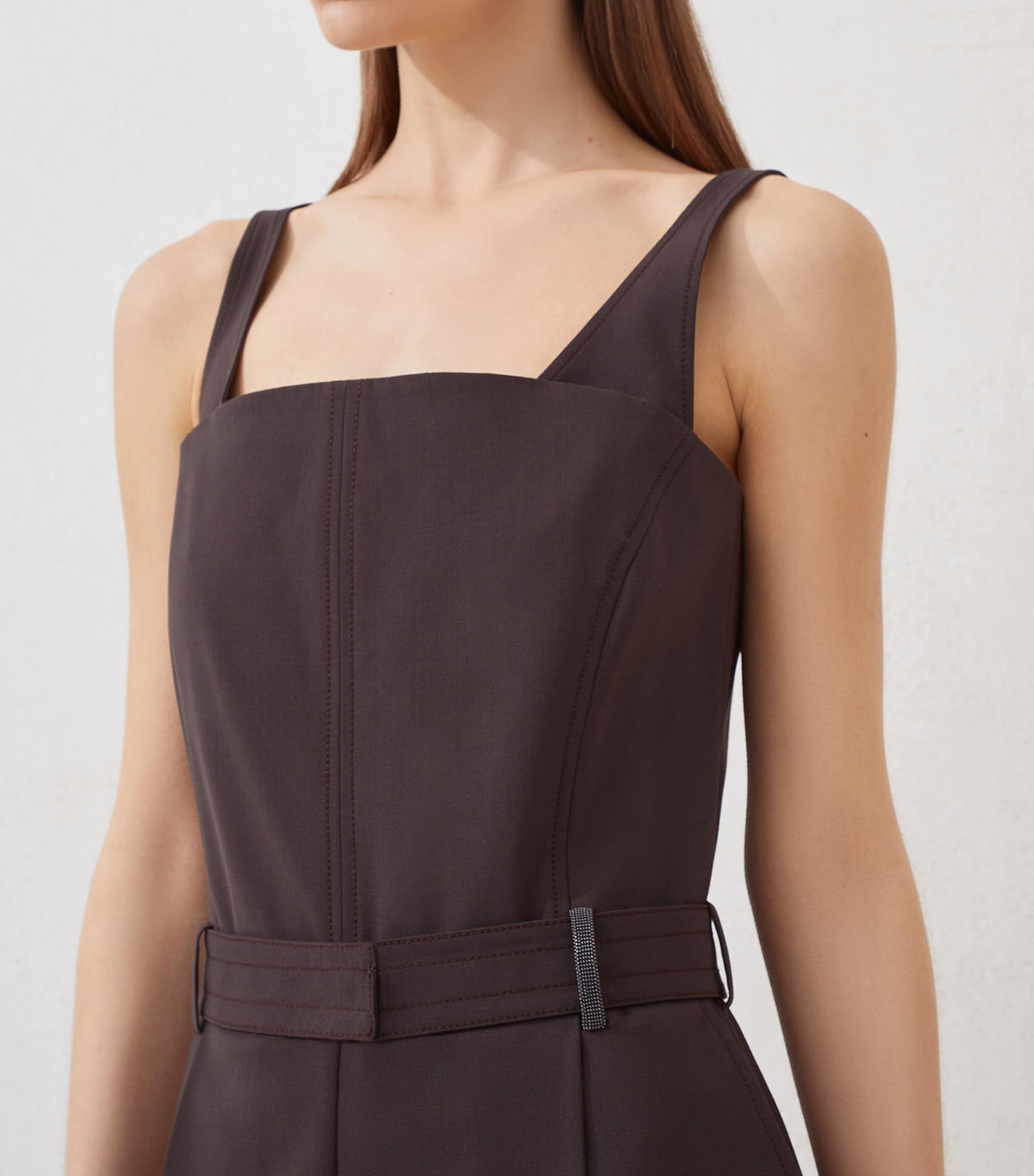 Brunello Cucinelli Brown Virgin Wool-Blend Belted Jumpsuit