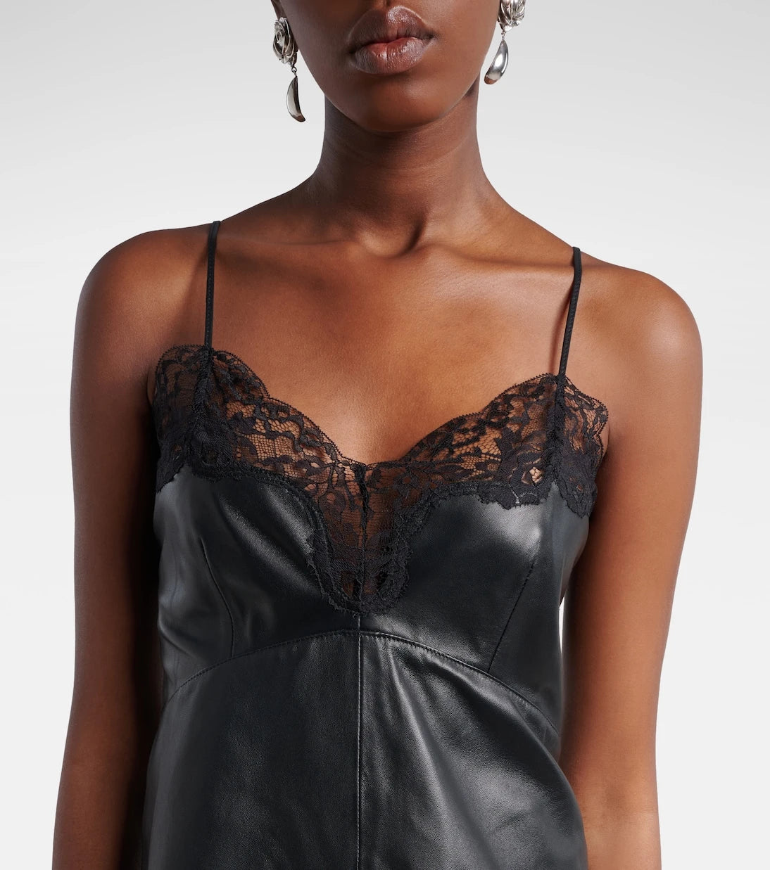Magda Butrym - Lace-trimmed leather midi dress