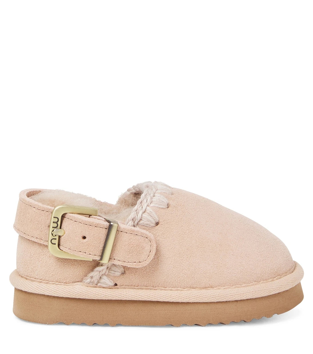 Mou Kids - Embroidered shearling-lined suede clogs