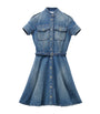 McQueen Blue Stonewashed Denim Mini Dress