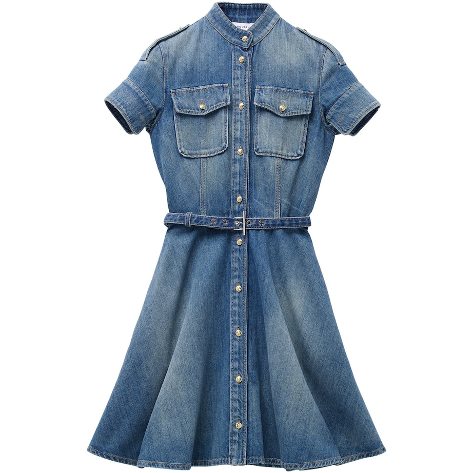 McQueen Blue Stonewashed Denim Mini Dress