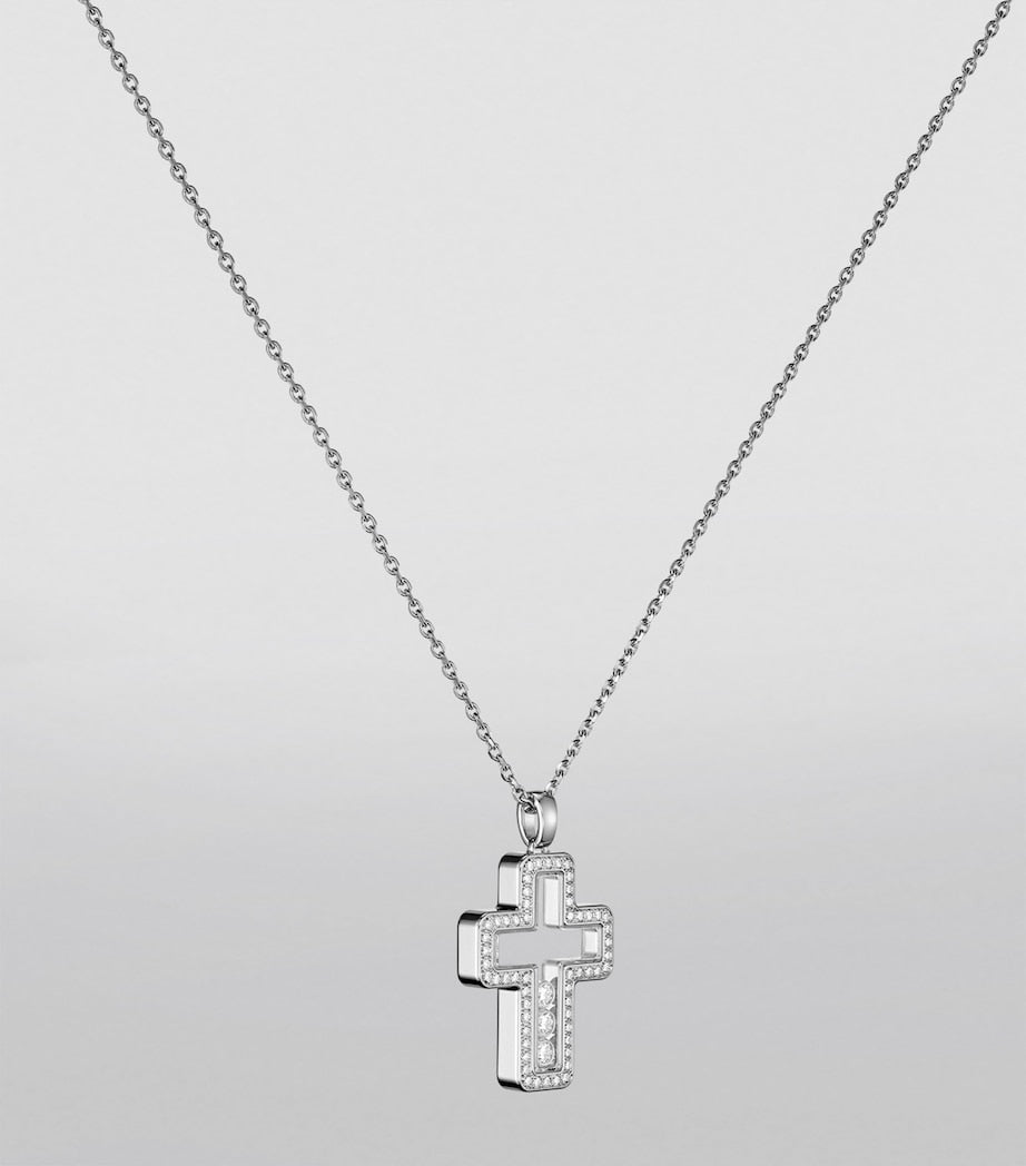 White Gold and Diamond Happy Diamonds Cross Necklace 18K WHITE GOLD