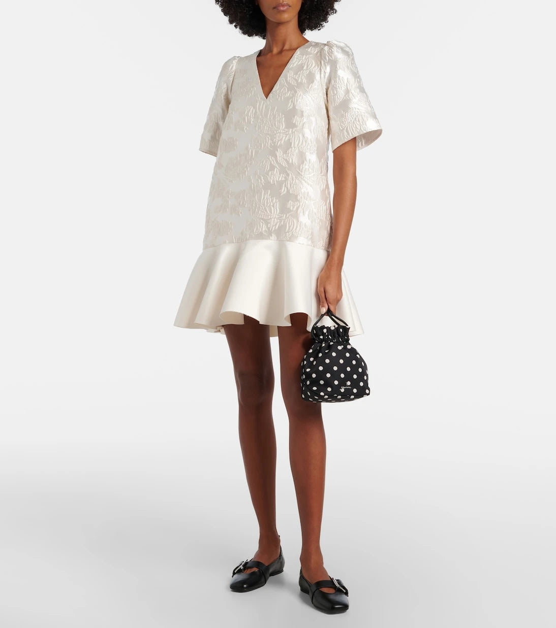 Ganni - Floral satin cloqué minidress