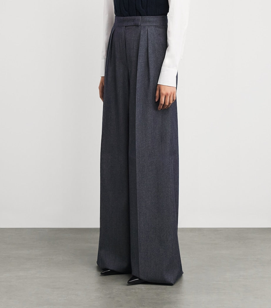 Max Mara Blue Virgin Wool Wide-Leg Trousers