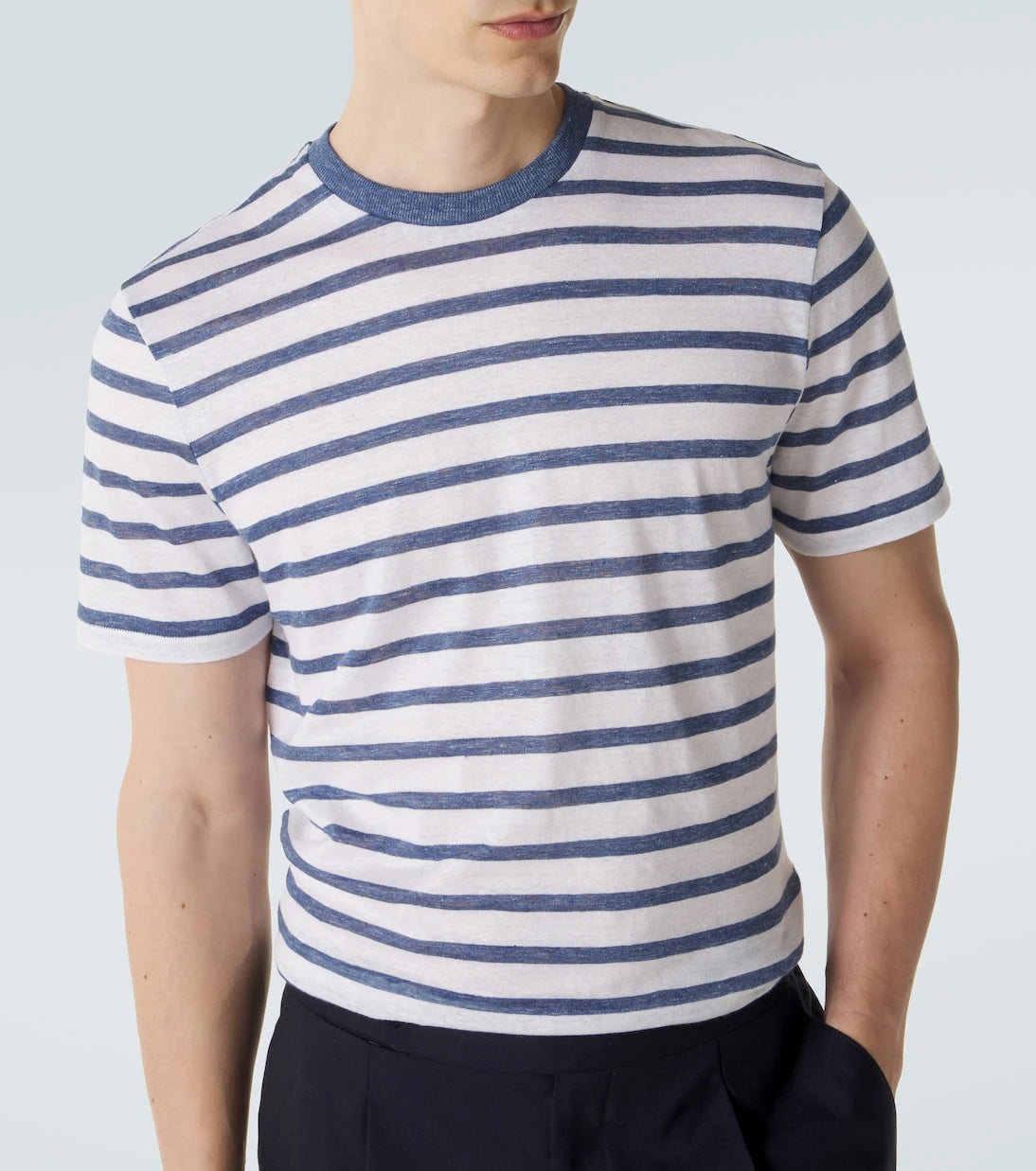 Dunhill - Striped linen and cotton T-shirt