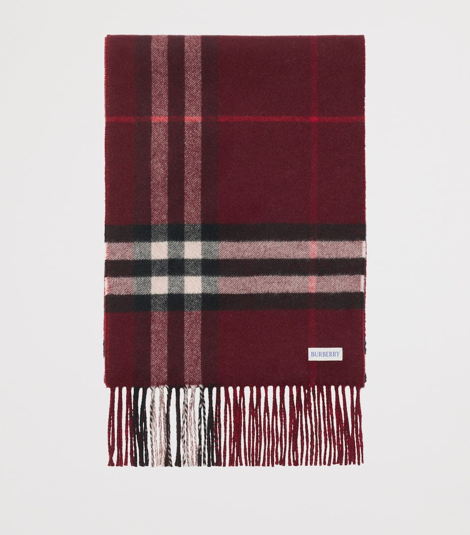 Burberry Red Cashmere Contrast Check Scarf