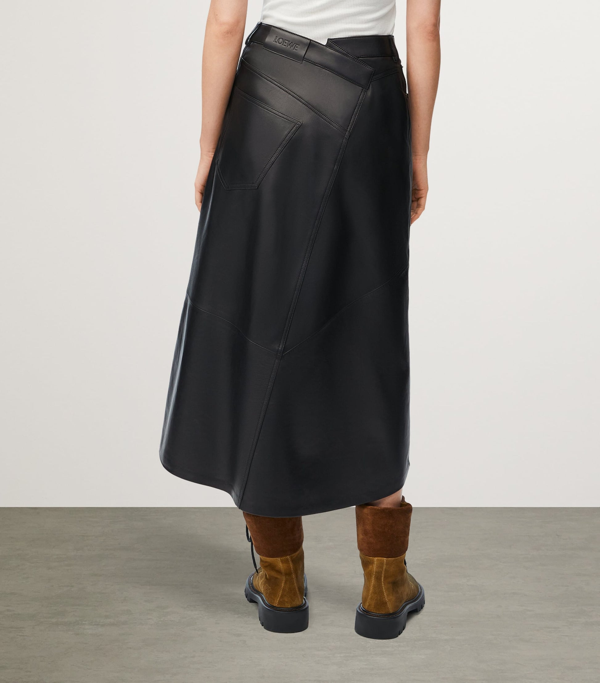 Black Cotton Asymmetric Midi Skirt