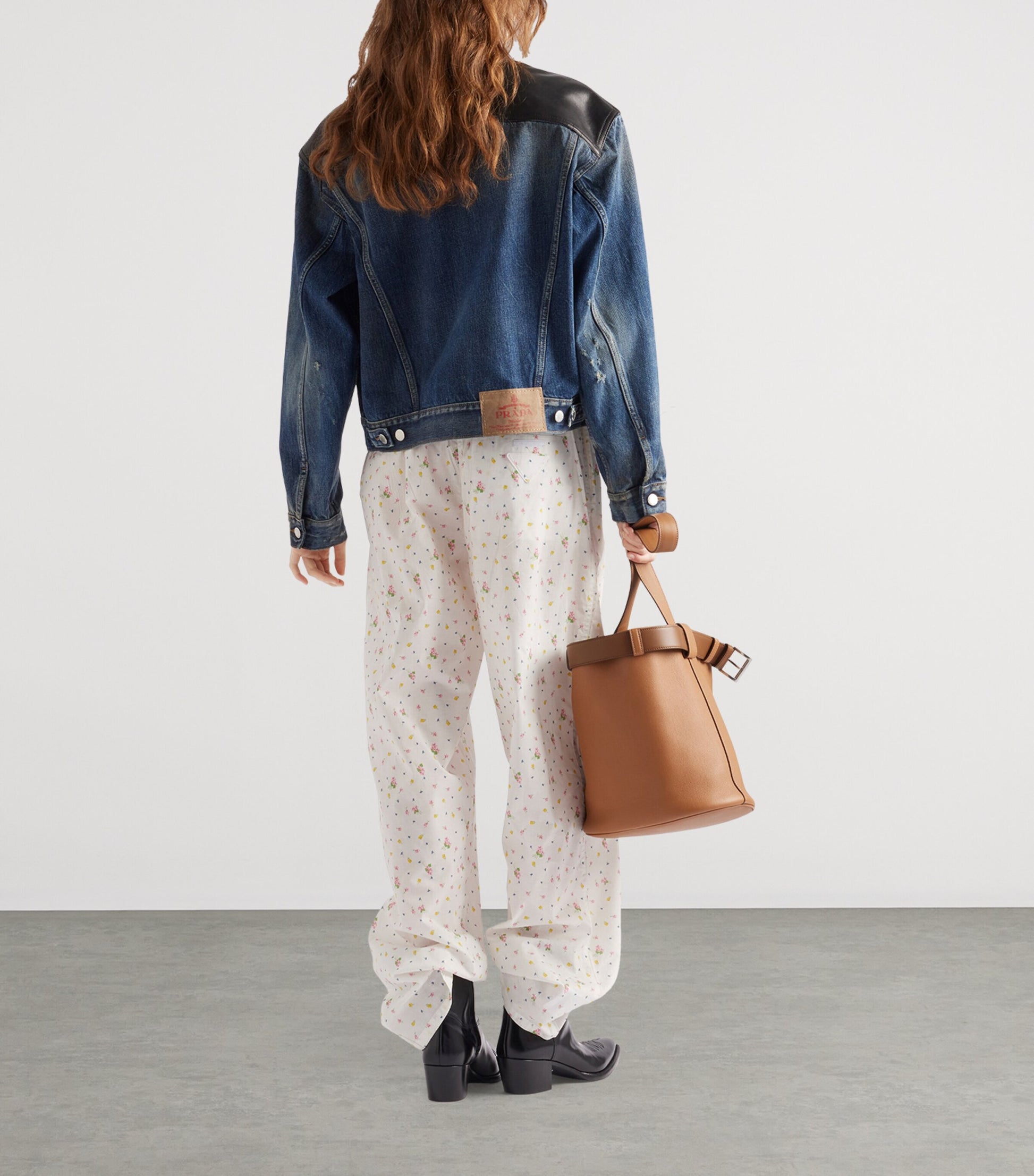 Prada Blue Leather-Trim Denim Jacket