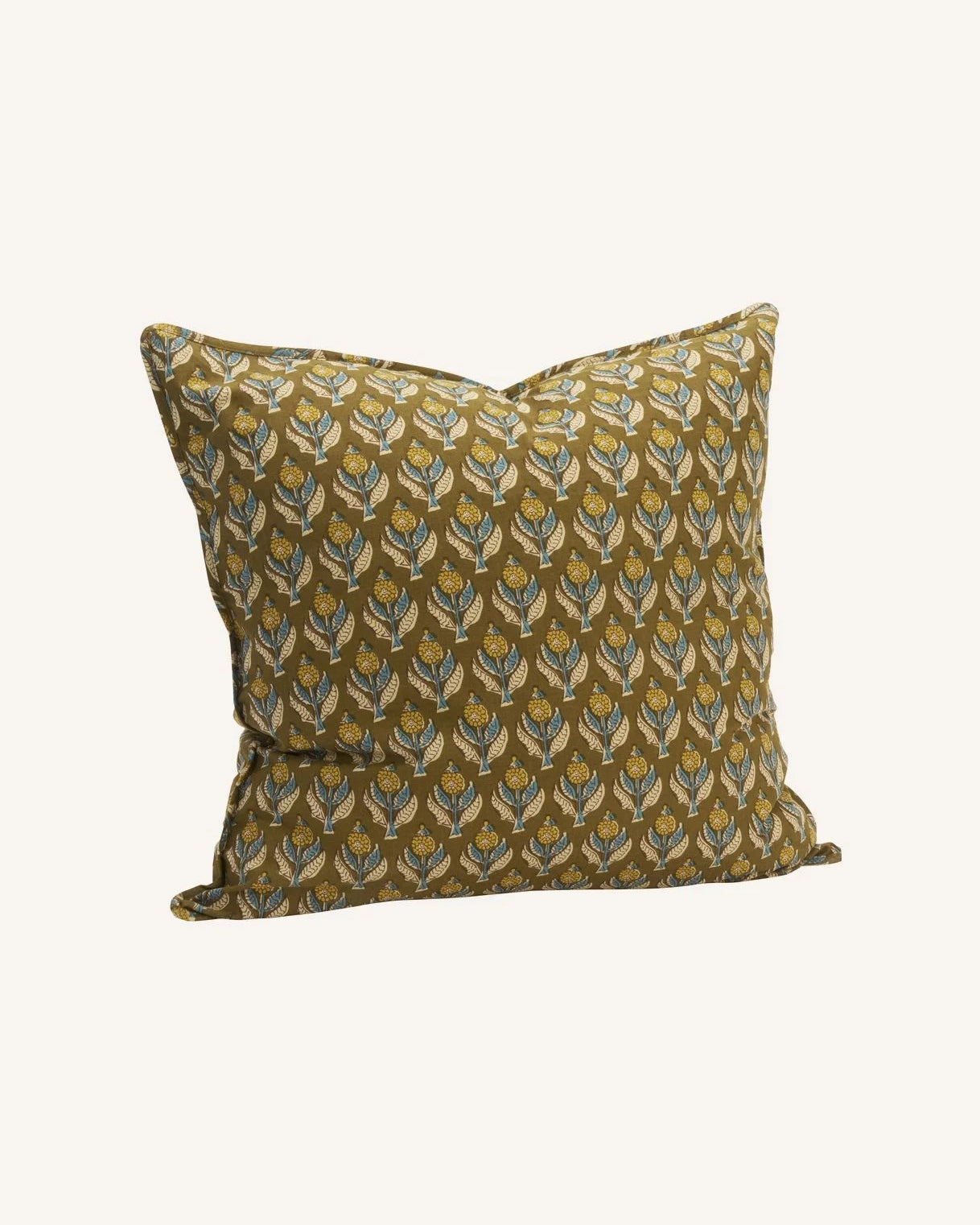Madam Stoltz - Cotton cushion cover with a floral pattern  | Olive