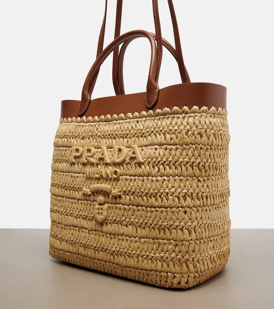 Prada - Small crochet raffia tote bag