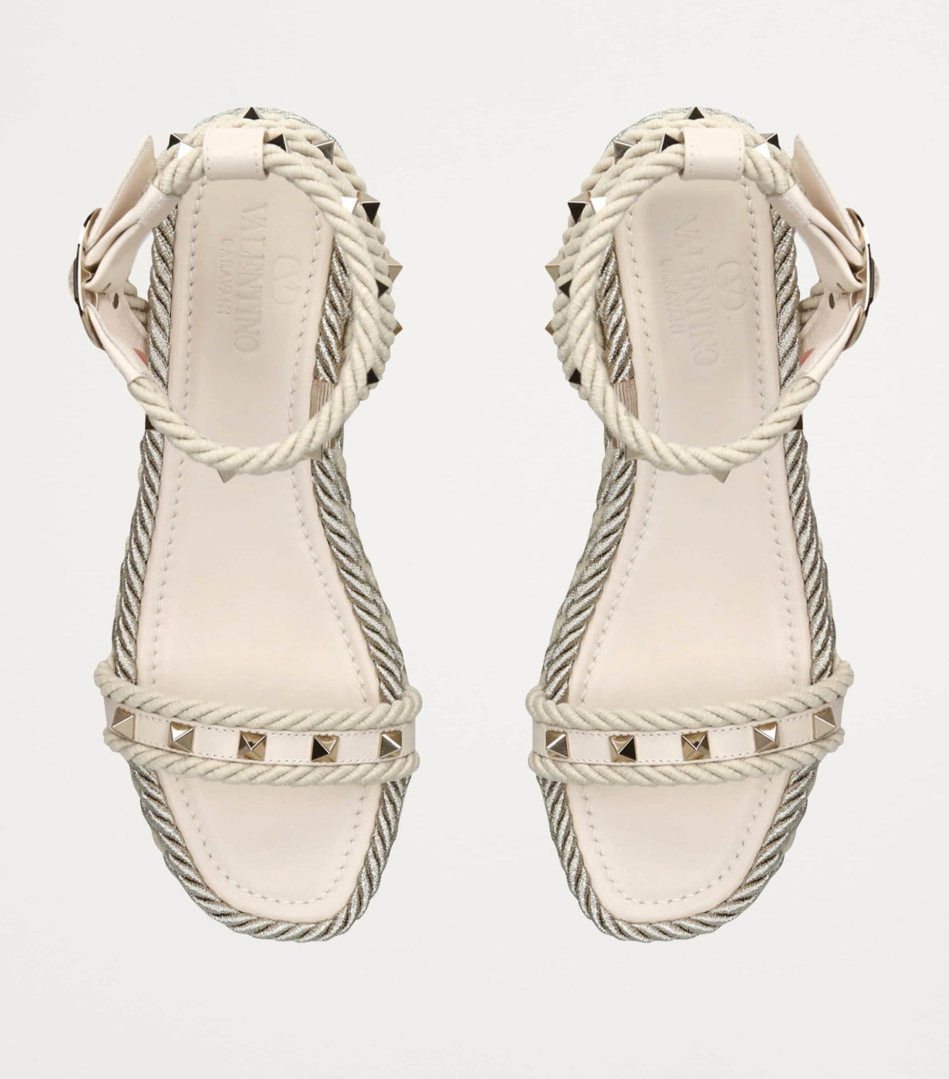 Valentino Garavani White Leather Rockstud Espadrille Sandals 45