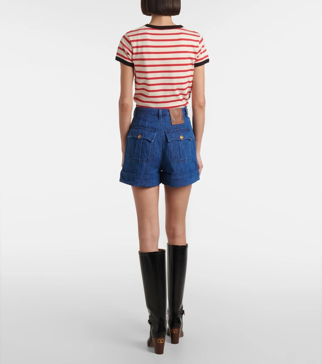 Valentino - Cotton and linen denim shorts