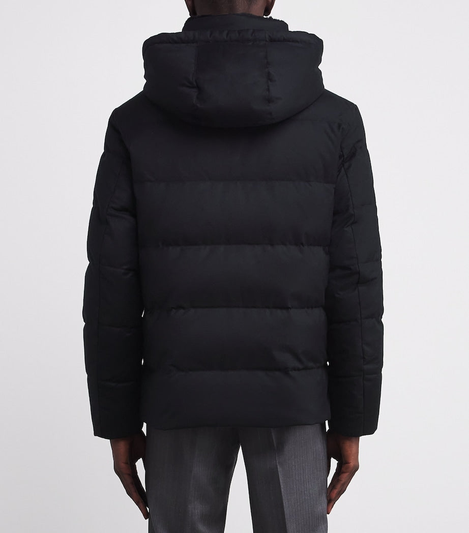 Yves Salomon Navy Wool-Silk Green Storm System Mink-Trim Puffer Jacket