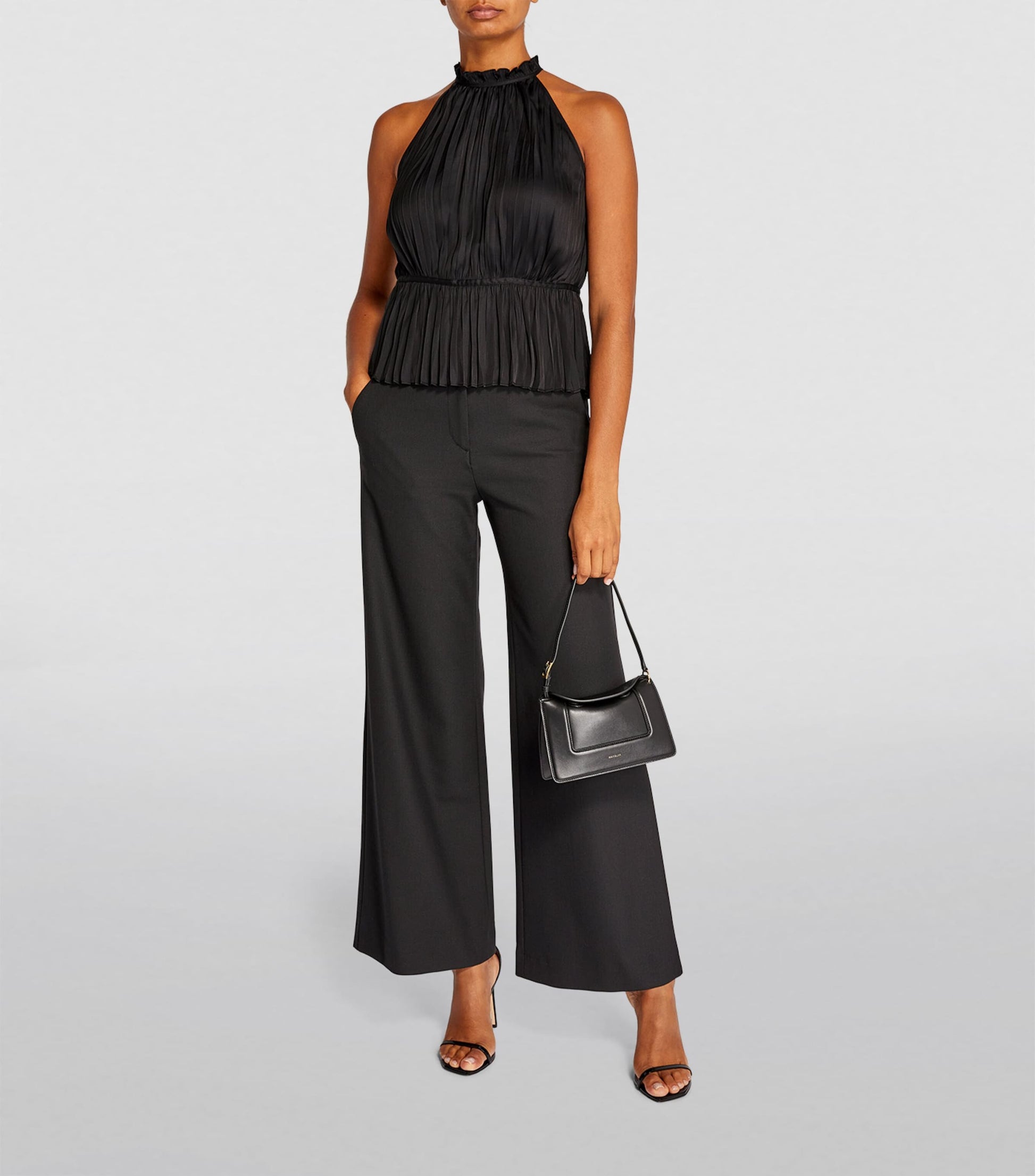 Maje Black Sleeveless Pleated Top