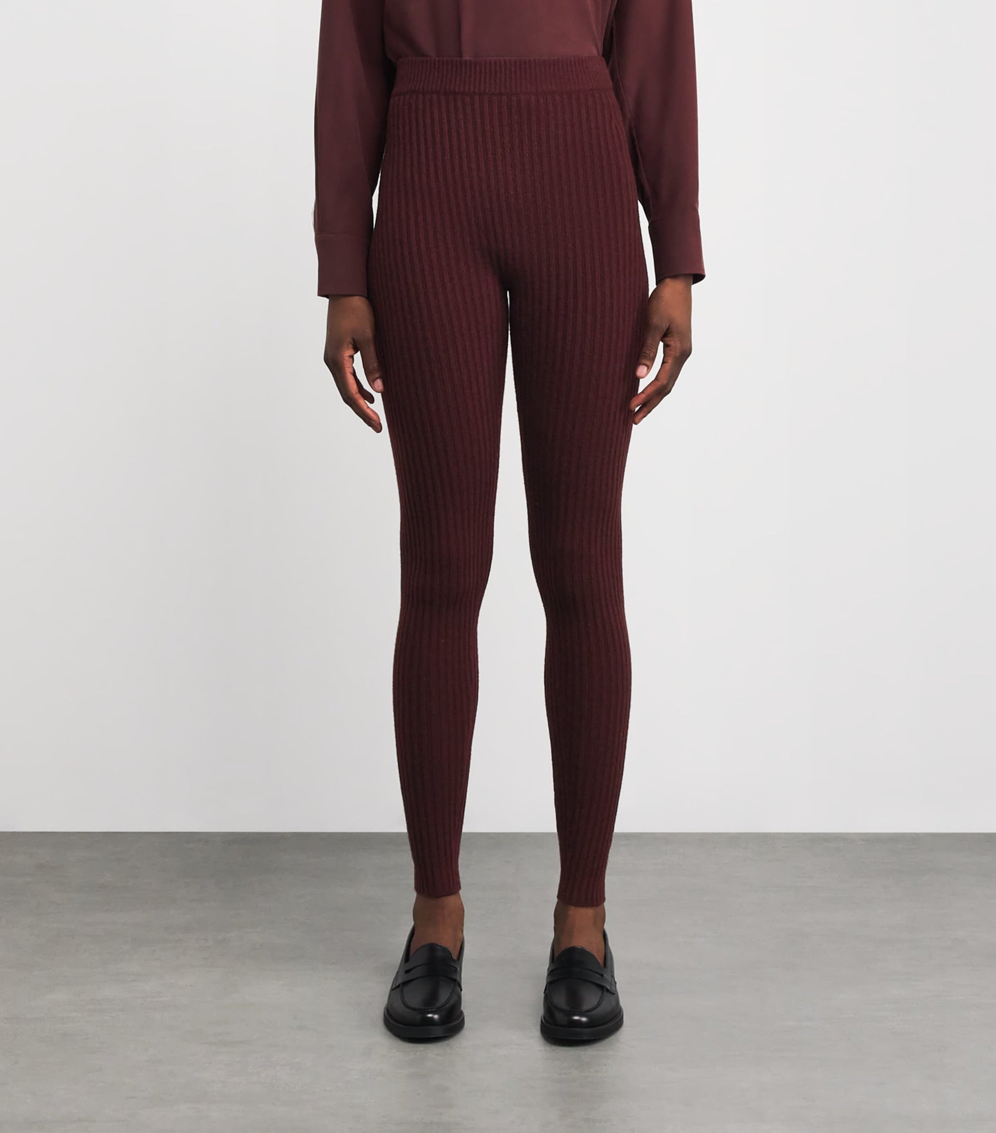 Red Wool-Blend Rib-Knit Leggings