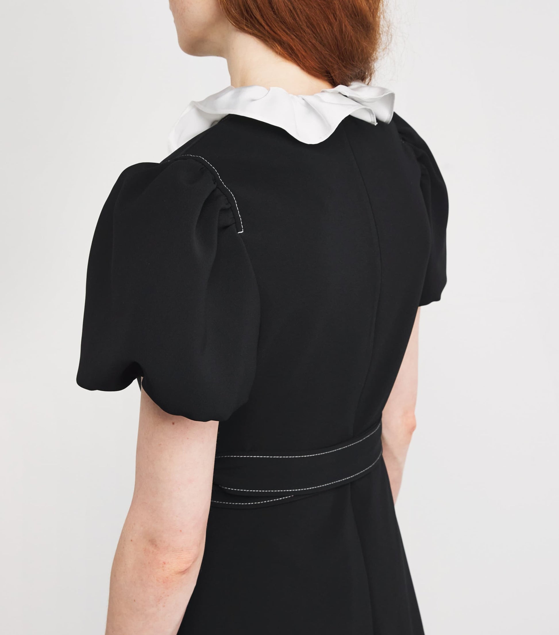 Claudie Pierlot Black Belted Ruffle-Collar Mini Dress