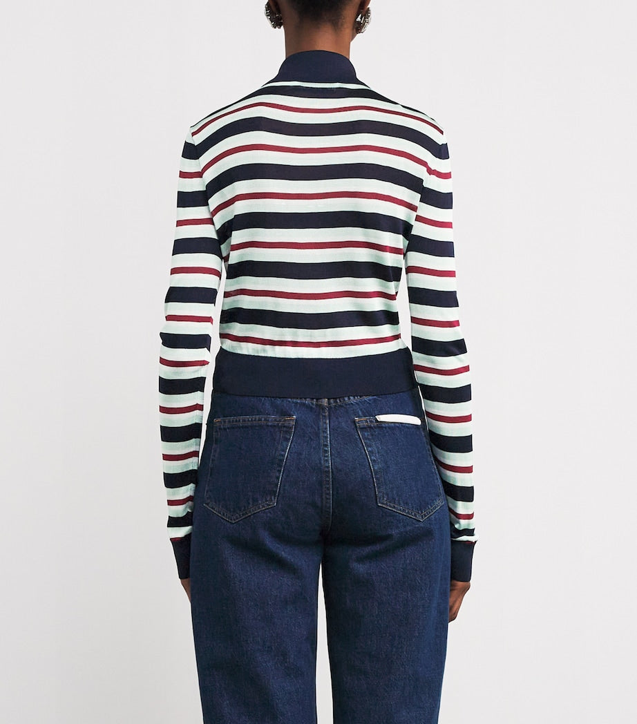 Self-Portrait Blue Crystal-Embellished Stripe Cardigan