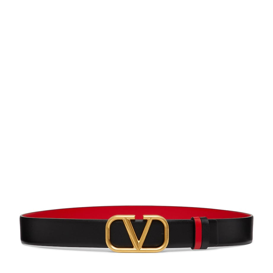 Valentino Garavani Black Leather Reversible VLogo Signature Belt