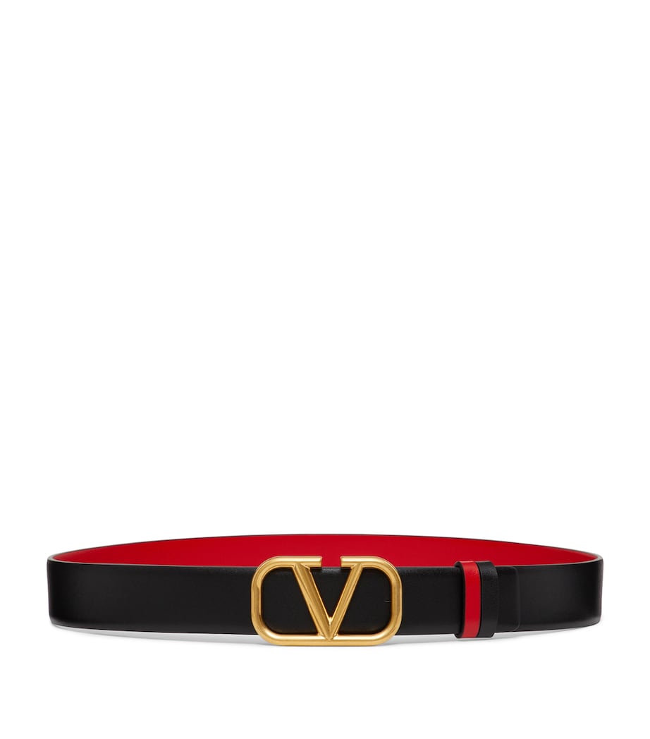 Valentino Garavani Black Leather Reversible VLogo Signature Belt
