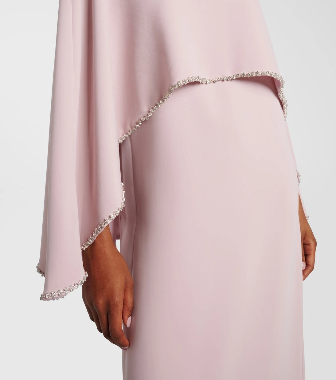 Costarellos - Crystal-embellished caped gown