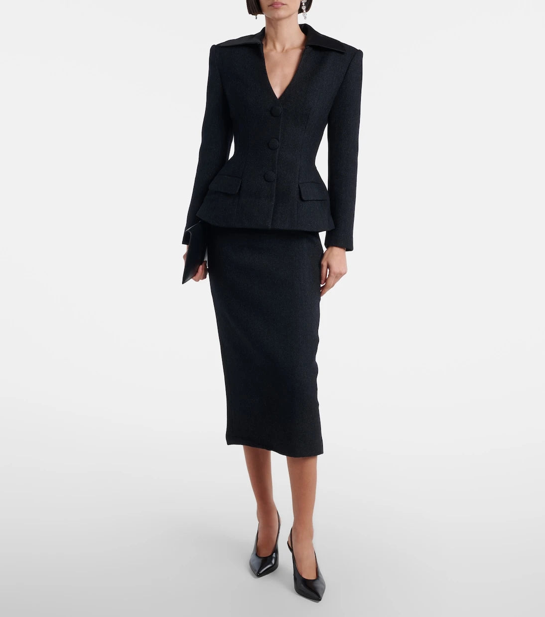 Self-Portrait - Wool-blend twill midi dress