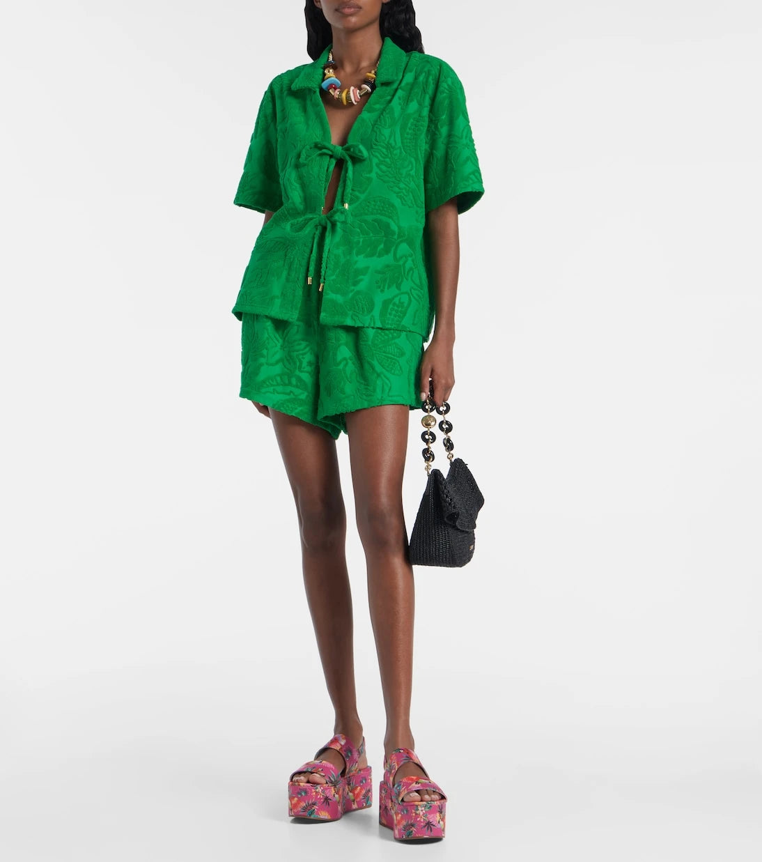 Farm Rio - Floral cotton-blend terry shorts
