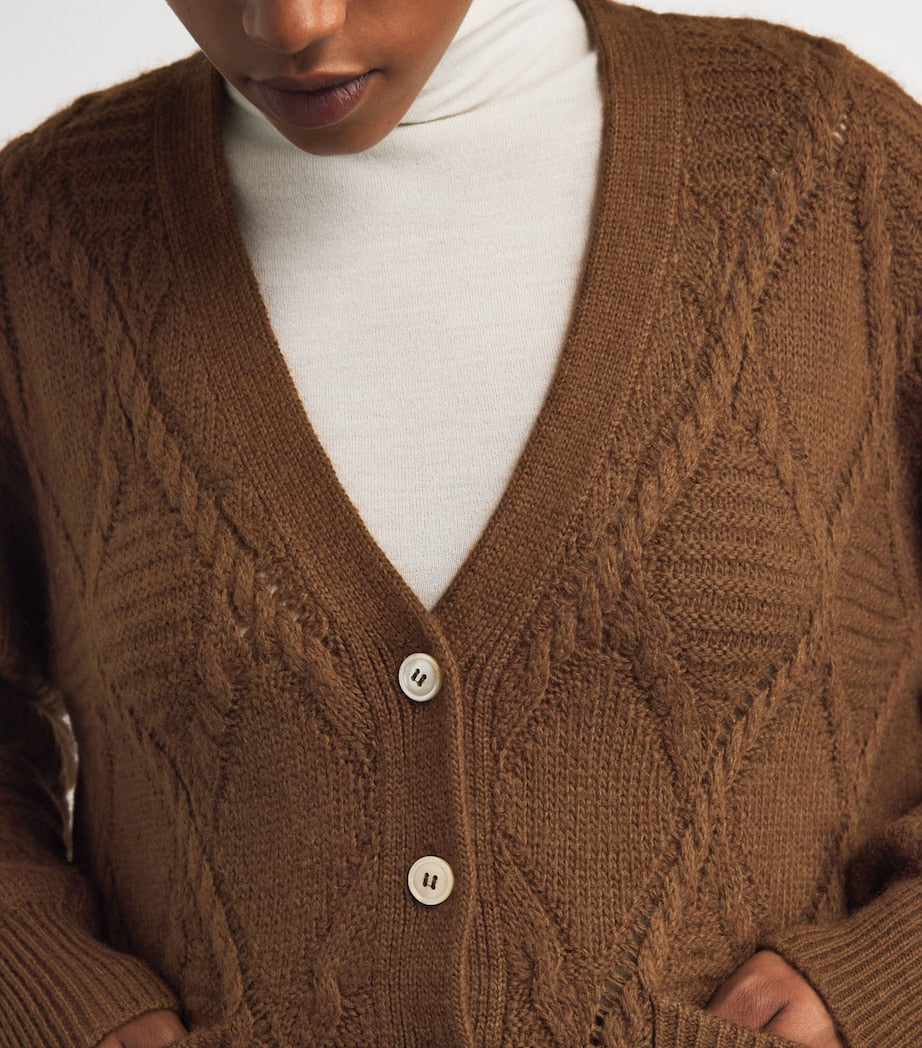 Weekend Max Mara Brown Rope Knit V-Neck Cardigan