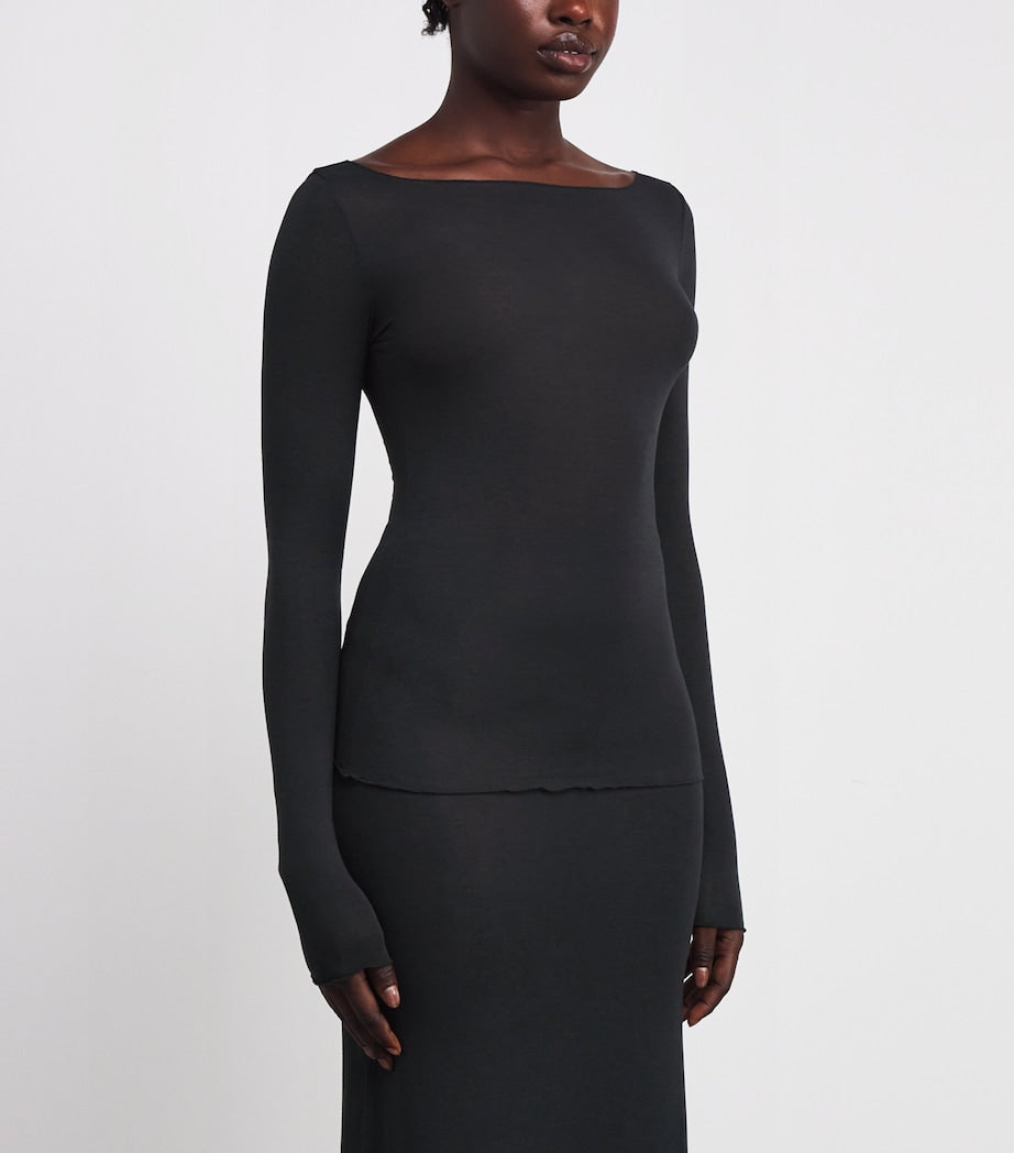 Sheer Modal Boat-Neck T-Shirt ONYX