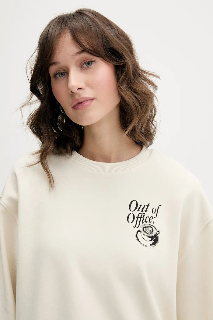 HUGO Mavi pamuklu kadın oversize sweatshirt Classic Crew_B_3